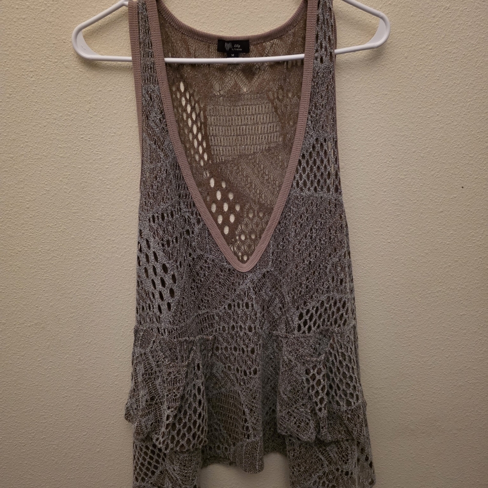 Lily Crochet Tank Top in Gray and Cream